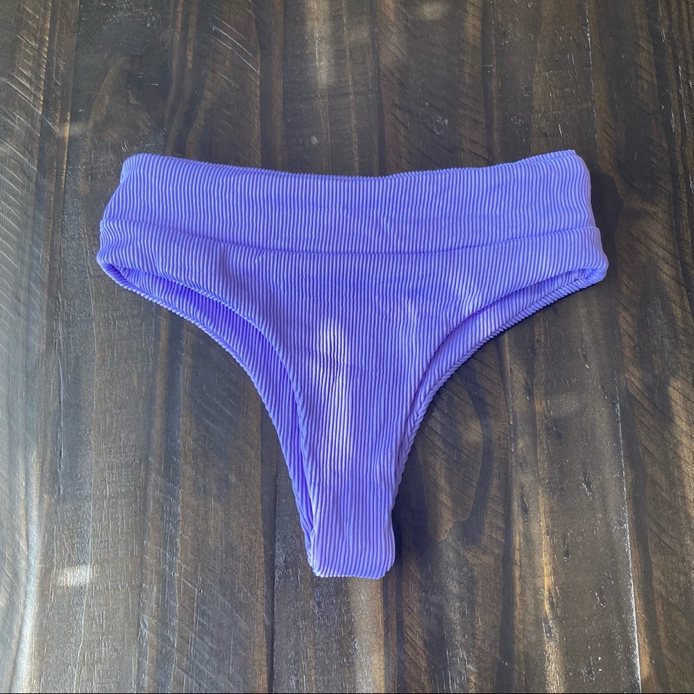 Kulani Kinis High Waist Cheeky Bikini Bottom - Fizzy Violet Ribbed